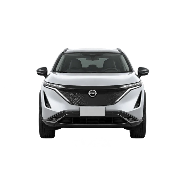 Nissan Ariya 2024 باللون فضي، منظر أمامي