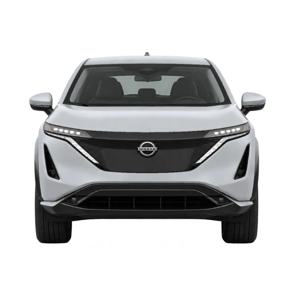 Nissan Ariya 2026 باللون فضي، منظر أمامي