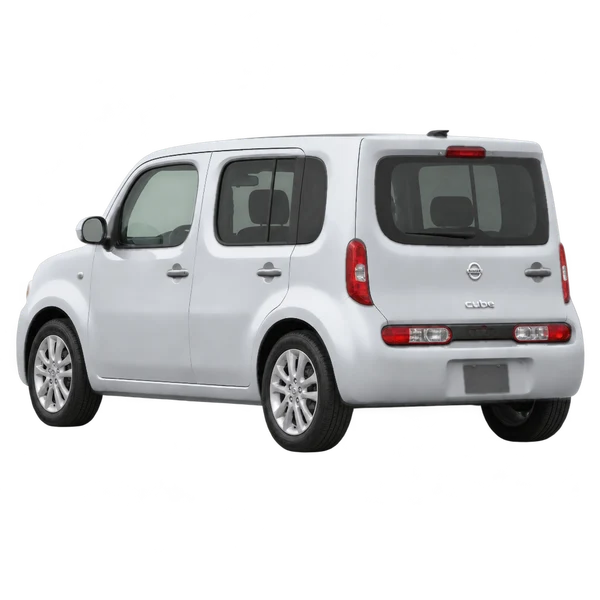 silver 2026 Nissan Cube rear three-quarter (facing left) view