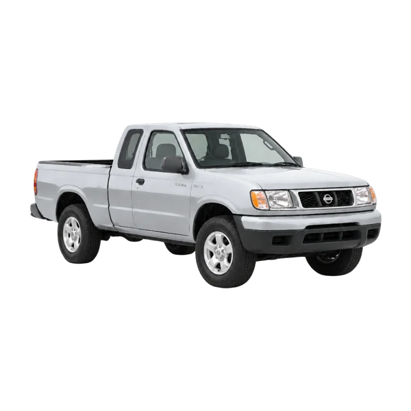 Nissan Frontier 2000 prata, vista três quartos dianteiro (voltado para a direita)