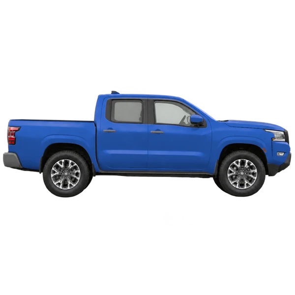 Nissan Frontier 2025 azul, vista lateral (voltada para a direita)