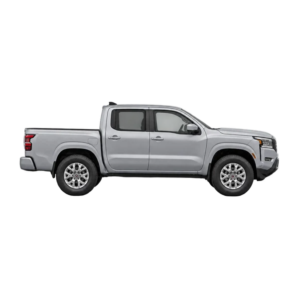 Nissan Frontier 2026 en plateado, vista lateral (hacia la derecha)