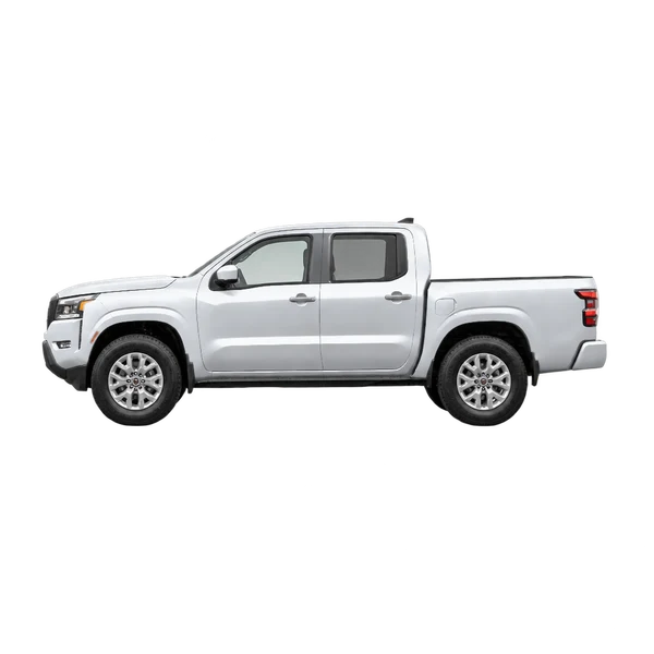 Nissan Frontier 2027 en plateado, vista lateral (mirando a la izquierda)