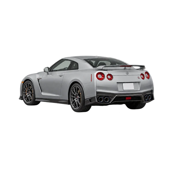 silver 2025 Nissan GT-R rear three-quarter (facing left) view