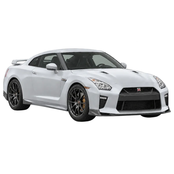 silver 2026 Nissan GT-R front three-quarter (facing right) view