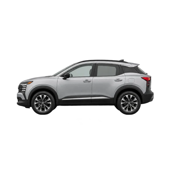 Nissan Kicks Play 2025 prata, vista lateral (voltada para a esquerda)