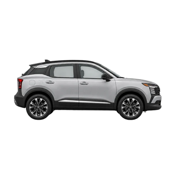 Nissan Kicks Play 2025 prata, vista lateral (voltada para a direita)