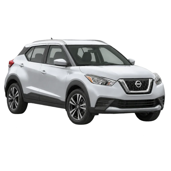 Nissan Kicks 2020 باللون فضي، منظر منظر أمامي بزاوية ثلاثة أرباع (متجه لليسار)