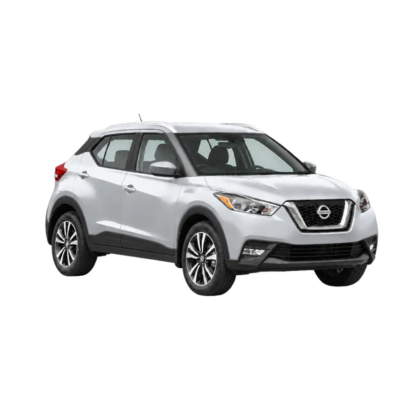 Nissan Kicks 2020 باللون فضي، منظر زاوية ثلاثة أرباع أمامية (باتجاه اليمين)