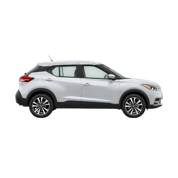 Nissan Kicks 2020 باللون فضي، منظر منظر جانبي (باتجاه اليمين)