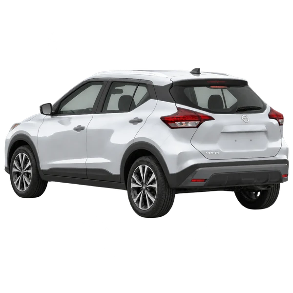 Nissan Kicks 2021 prata, vista três quartos traseira (voltada para a esquerda)