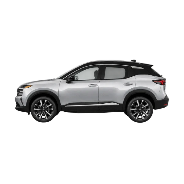 Nissan Kicks 2025 prata, vista lateral (voltada para a esquerda)
