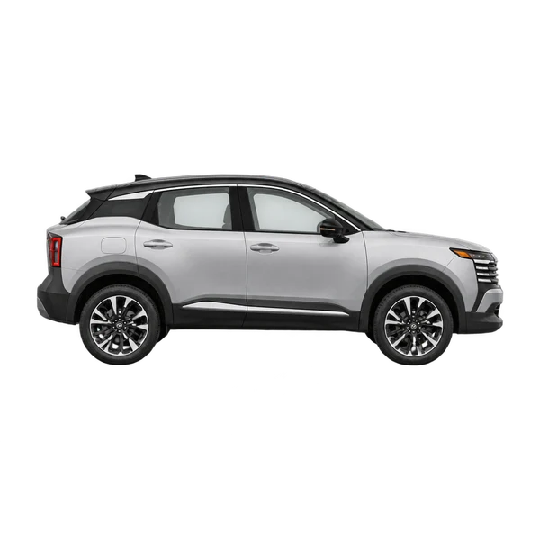 Nissan Kicks 2025 prata, vista lateral (voltada para a direita)