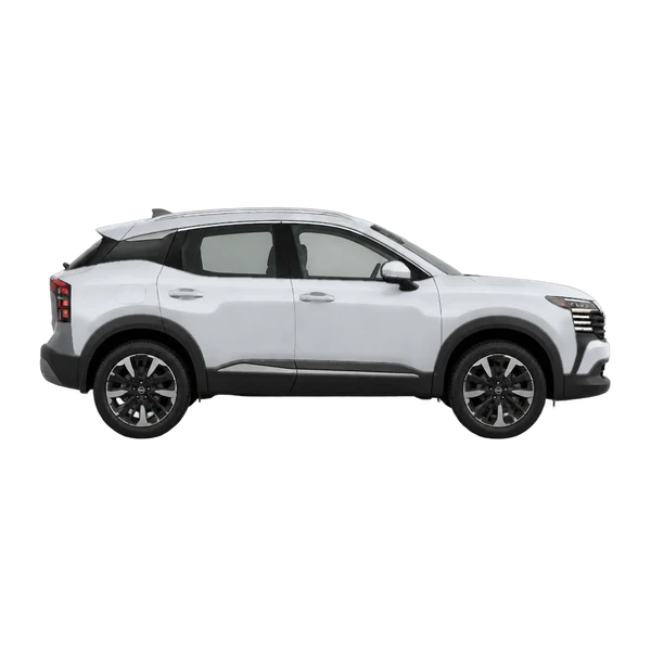 Nissan Kicks 2026 prata, vista lateral (voltada para a direita)