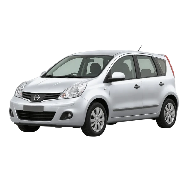 シルバーの2009 Nissan Note(フロントスリークォーター(左向き)ビュー)