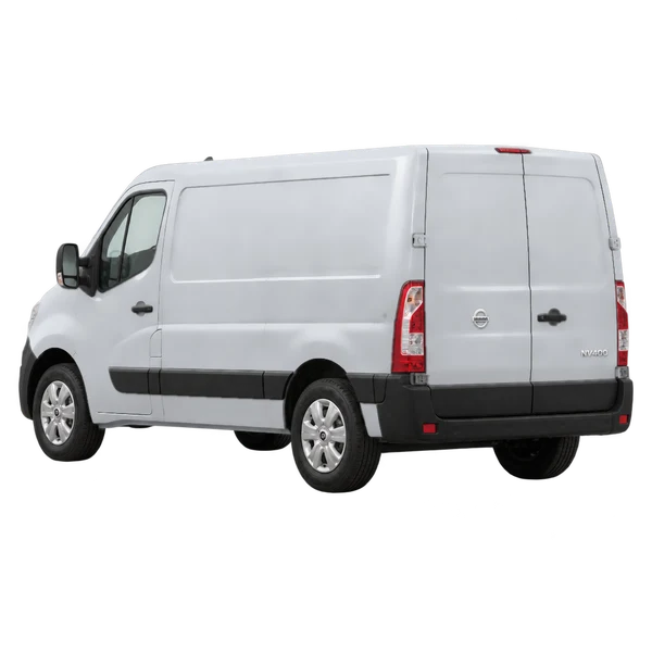 シルバーの2021 Nissan NV400（リア斜め（左向き）ビュー）