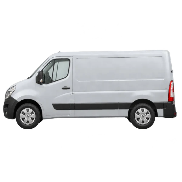 シルバーの2021 Nissan NV400（側面（左向き）ビュー）