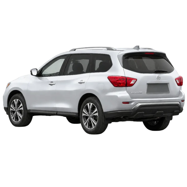 silver 2021 Nissan Pathfinder rear three-quarter (facing left) view