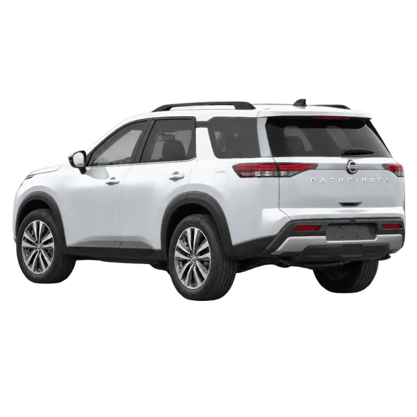 silver 2022 Nissan Pathfinder rear three-quarter (facing left) view