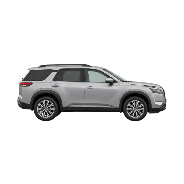 Nissan Pathfinder 2023 en plateado, vista lateral (hacia la derecha)