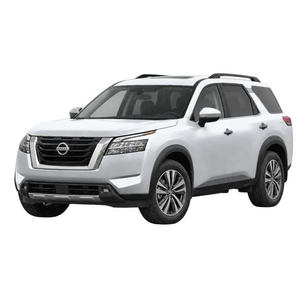 Nissan Pathfinder 2026 en plateado, vista frontal tres cuartos (hacia la izquierda)