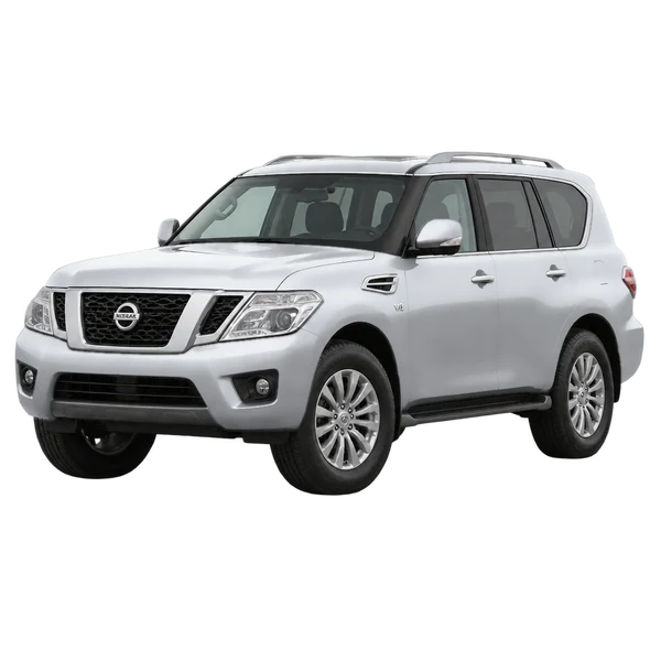 Nissan Patrol 2018 prata, vista dianteira em três quartos (voltada para a esquerda)