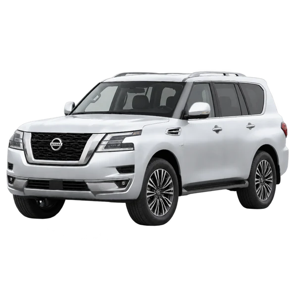 Nissan Patrol 2021 prata, vista dianteira em três quartos (voltada para a esquerda)