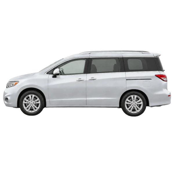 Nissan Quest 2015 باللون فضي، منظر جانبي (متجه إلى اليسار)