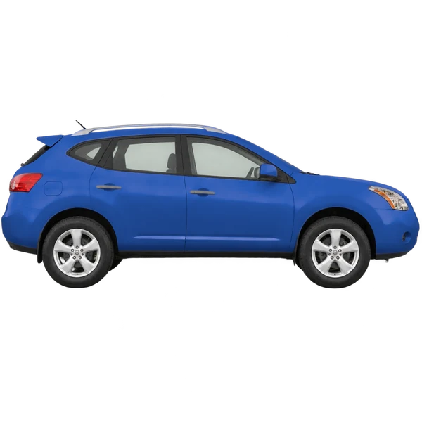 Nissan Rogue 2008 azul, vista lateral (voltada para a direita)