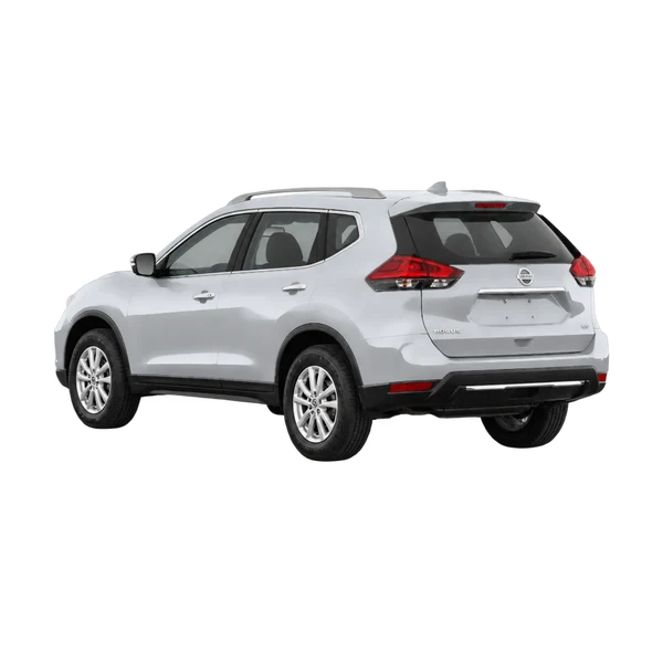 silver 2019 Nissan Rogue rear three-quarter (facing left) view