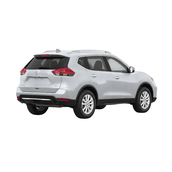 silver 2019 Nissan Rogue rear three-quarter (facing right) view