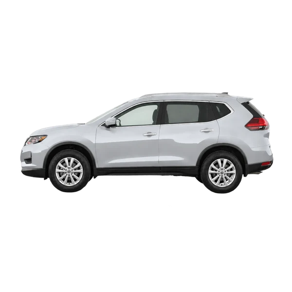 silver 2019 Nissan Rogue side (facing left) view