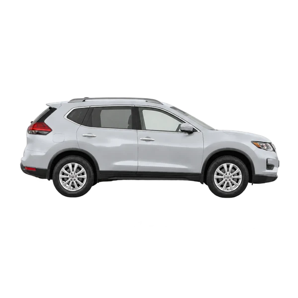silver 2019 Nissan Rogue side (facing right) view