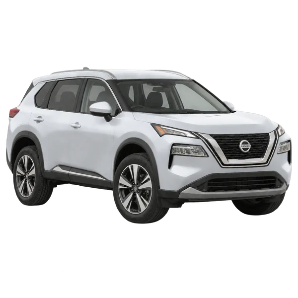 silver 2021 Nissan Rogue front three-quarter (facing right) view