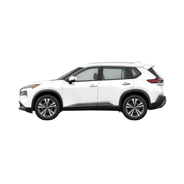 white 2021 Nissan Rogue side (facing left) view