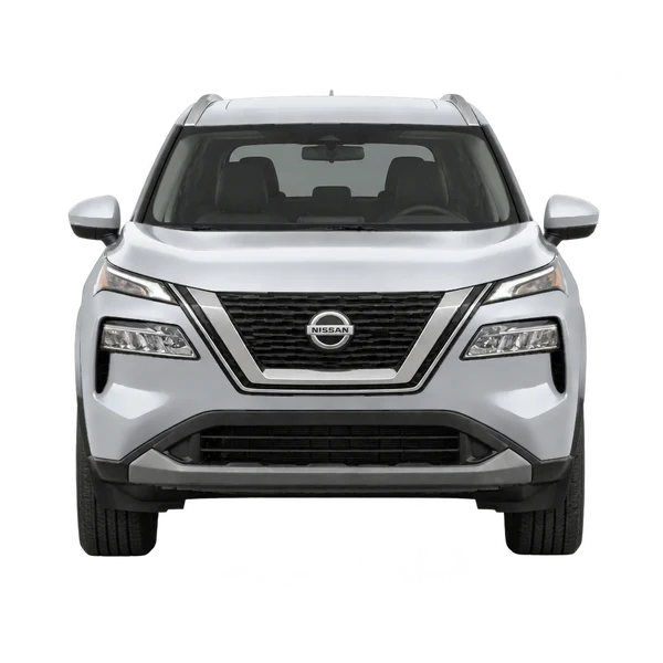 Nissan Rogue 2025 باللون فضي، منظر أمامي