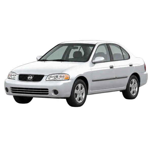 Nissan Sentra 2000 باللون فضي، منظر منظر أمامي بزاوية ثلاثة أرباع (متجه لليسار)