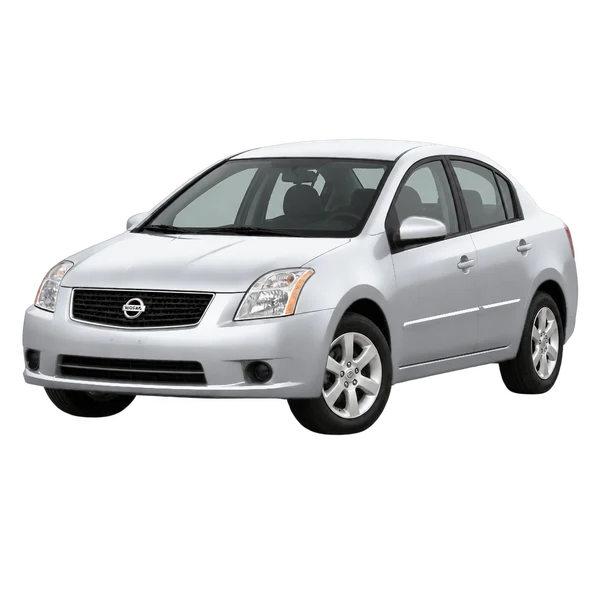 Nissan Sentra 2007 باللون فضي، منظر منظر أمامي بزاوية ثلاثة أرباع (متجه لليسار)