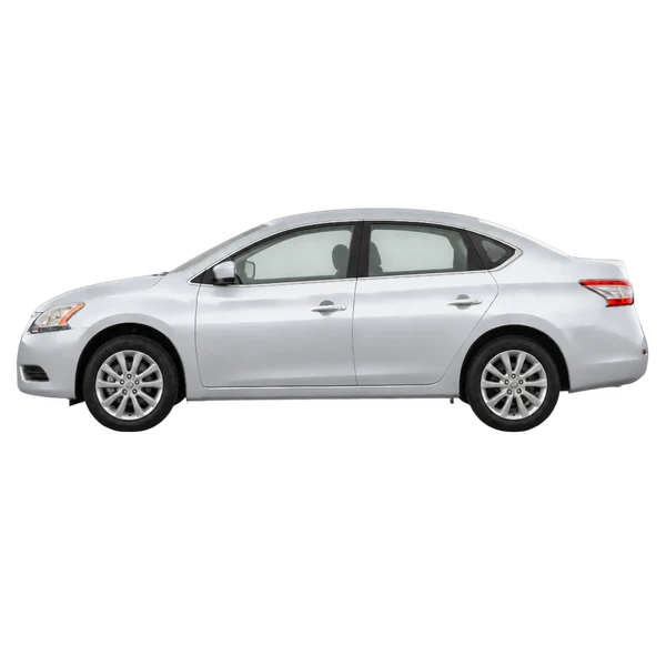 Nissan Sentra 2016 باللون فضي، منظر جانبي (متجه إلى اليسار)