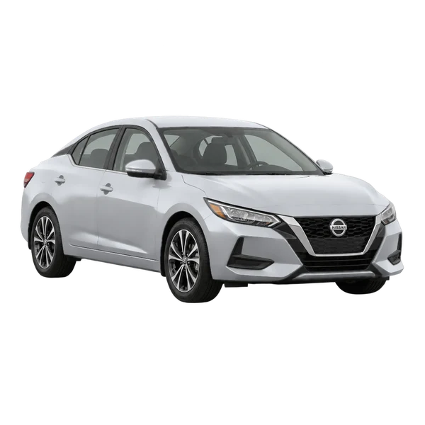 Nissan Sentra 2020 باللون فضي، منظر منظر أمامي بزاوية ثلاثة أرباع (متجه لليسار)