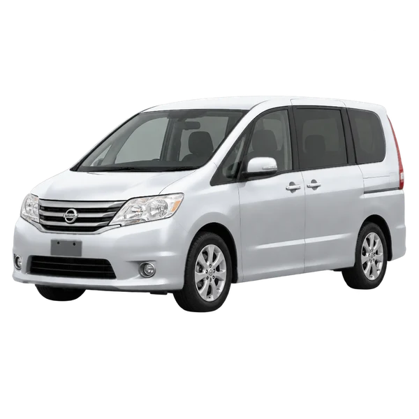 Nissan Serena 2012 prata, vista dianteira em três quartos (voltada para a esquerda)