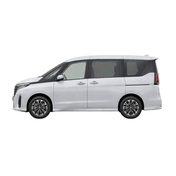 Nissan Serena 2026 en plateado, vista lateral (mirando a la izquierda)