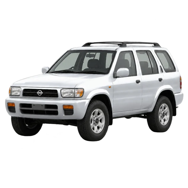 Nissan Terrano 1997 باللون فضي، منظر منظر أمامي بزاوية ثلاثة أرباع (متجه لليسار)