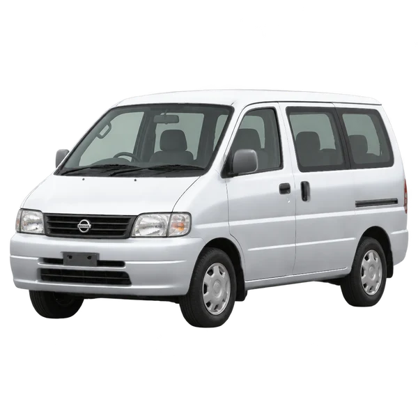 Nissan Vanette 2000 prata, vista dianteira em três quartos (voltada para a esquerda)