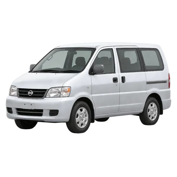 Nissan Vanette 2002 prata, vista dianteira em três quartos (voltada para a esquerda)