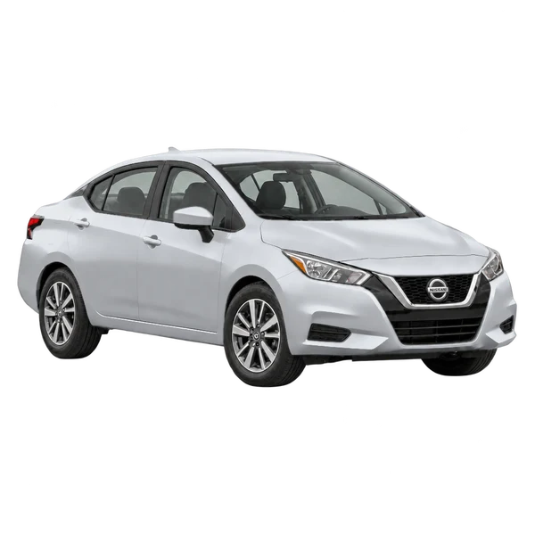 Nissan Versa 2022 باللون فضي، منظر زاوية ثلاثة أرباع أمامية (باتجاه اليمين)