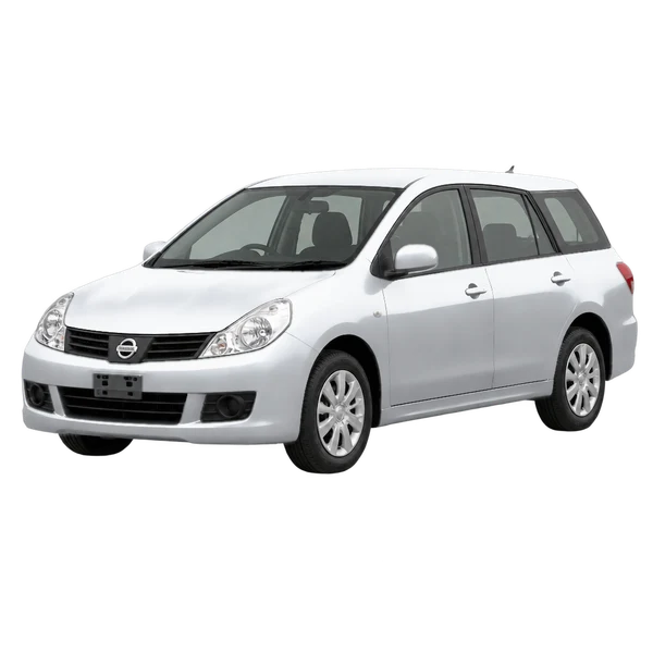 Nissan Wingroad 2012 prata, vista dianteira em três quartos (voltada para a esquerda)