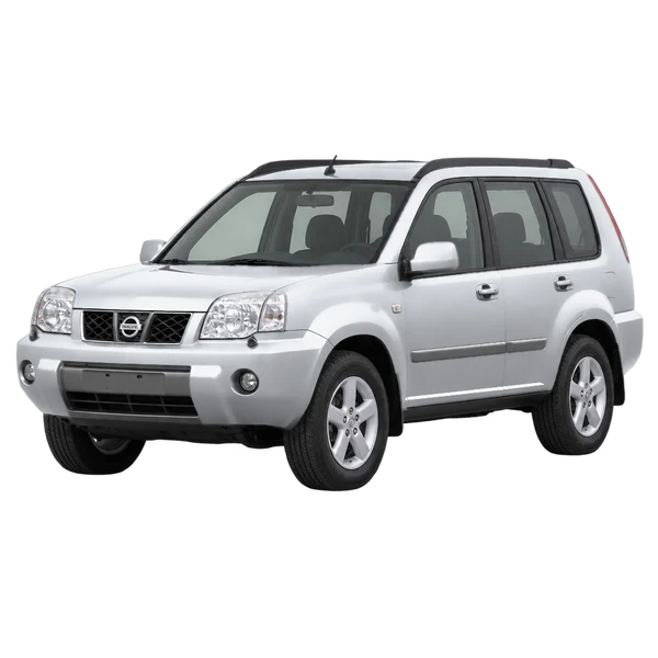 シルバーの2002 Nissan X-Trail（フロントスリークォーター(左向き)ビュー）