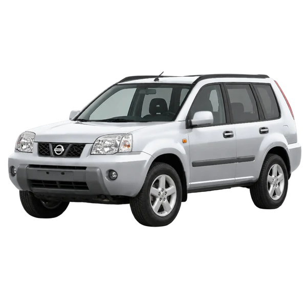 シルバーの2004 Nissan X-Trail（フロントスリークォーター(左向き)ビュー）