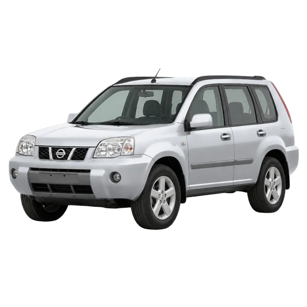 Nissan X-Trail 2005 prata, vista dianteira em três quartos (voltada para a esquerda)